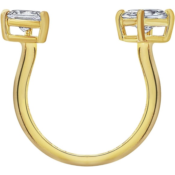 Sz 6 💎 sparkly ✨ Gold plated CZ sterling silver two stone rings 925 - Picture 9 of 10